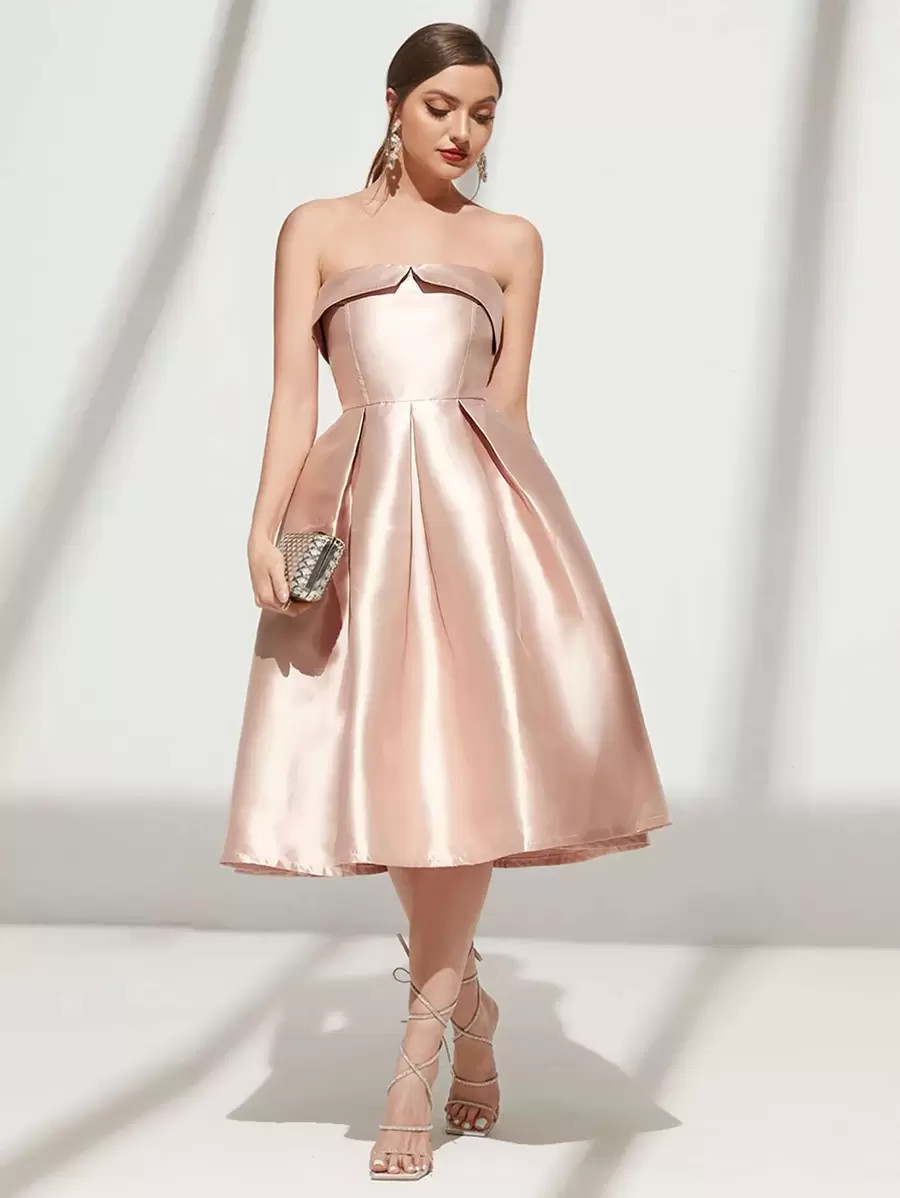 SHEIN Belle Fold Pleated Detail Tube Dress | SHEIN