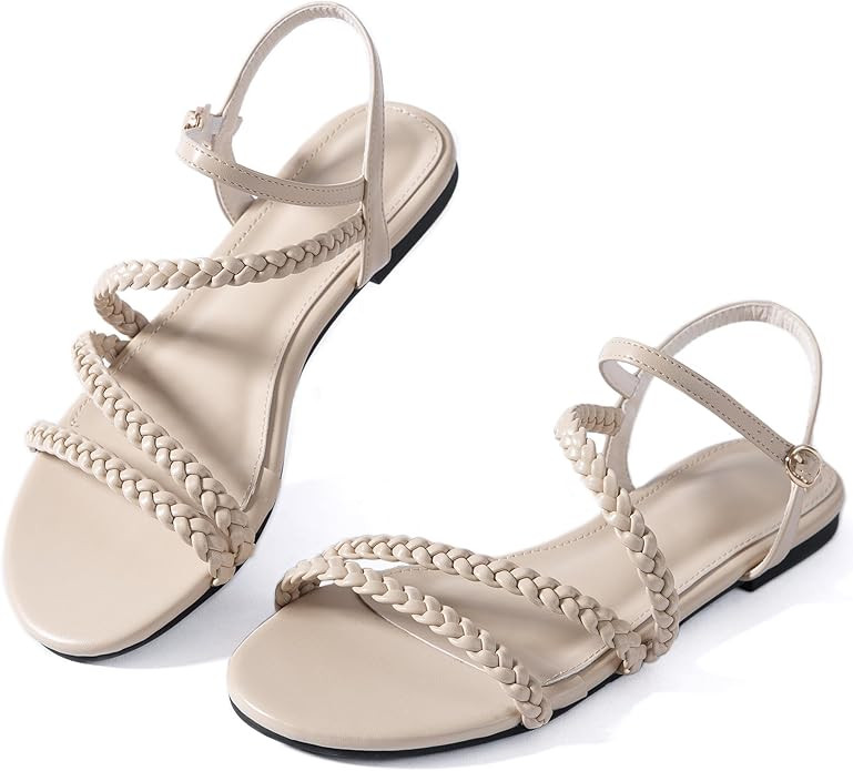 Mtzyoa Women Flat Sandals Dressy Strappy Gladiator Summer Ankle Strap Nude Open Toe Comfortable W... | Amazon (US)