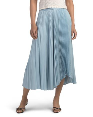 Smocked Waist Band Pleated Midi Skirt With Uneven Hem | TJ Maxx
