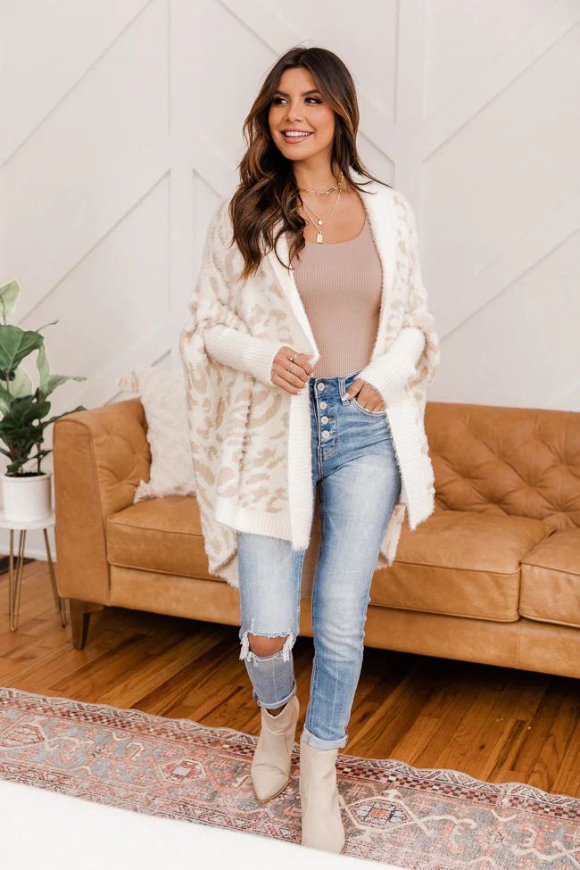 Caught Your Gaze Animal Print Ivory Cardigan DOORBUSTER | The Pink Lily Boutique