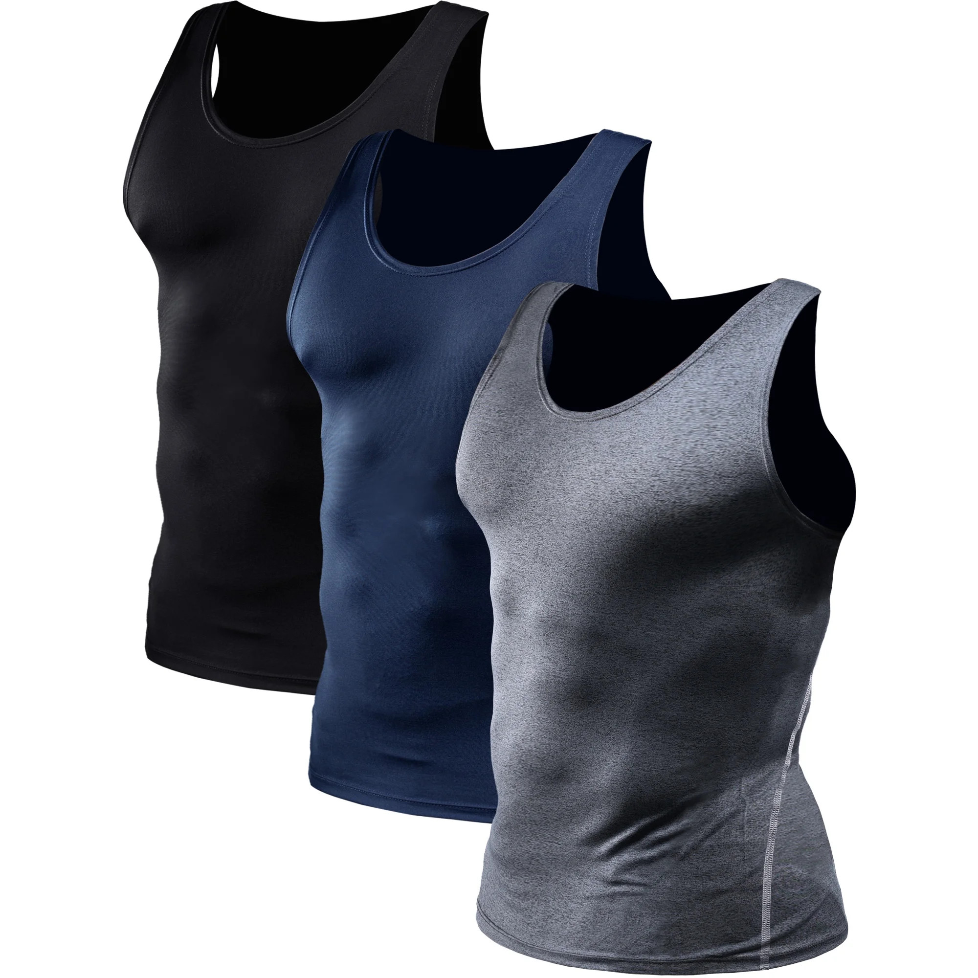 NELEUS Mens Compression Tank Top Athletic Workout Base Layer Undershirt 3 Pack,Black+Gray+Navy Bl... | Walmart (US)