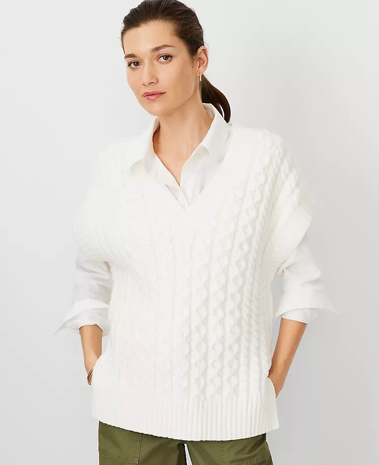 AT Weekend Mixed Stitch V-Neck Sweater | Ann Taylor (US)