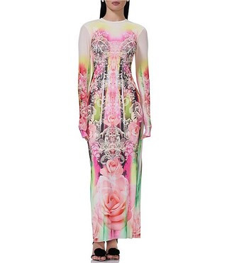 Didi Grunge Lace Print Crew Neck Long Sleeve Maxi Dress | Dillard's