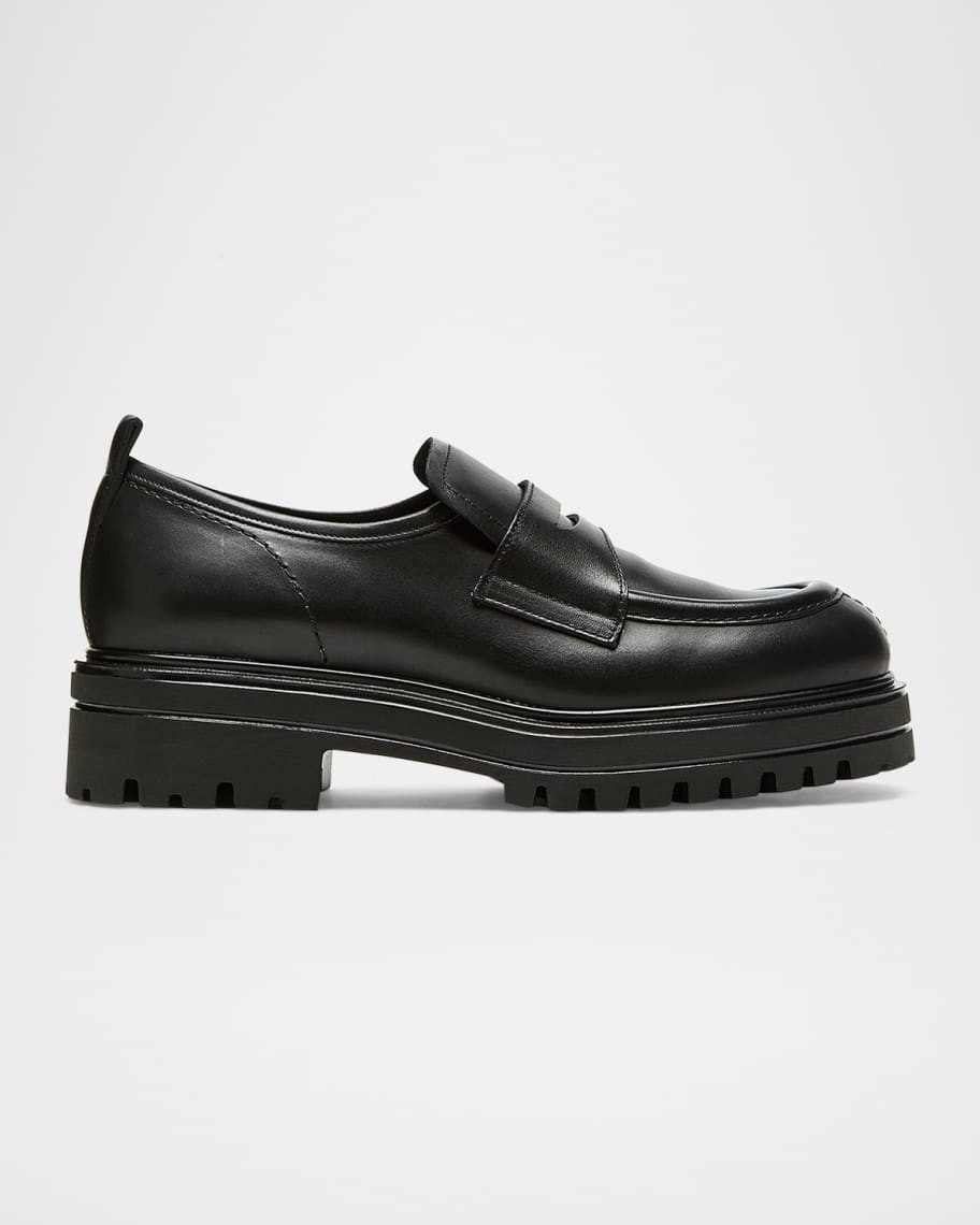 La Canadienne Tray Leather Lug-Sole Penny Loafers | Neiman Marcus