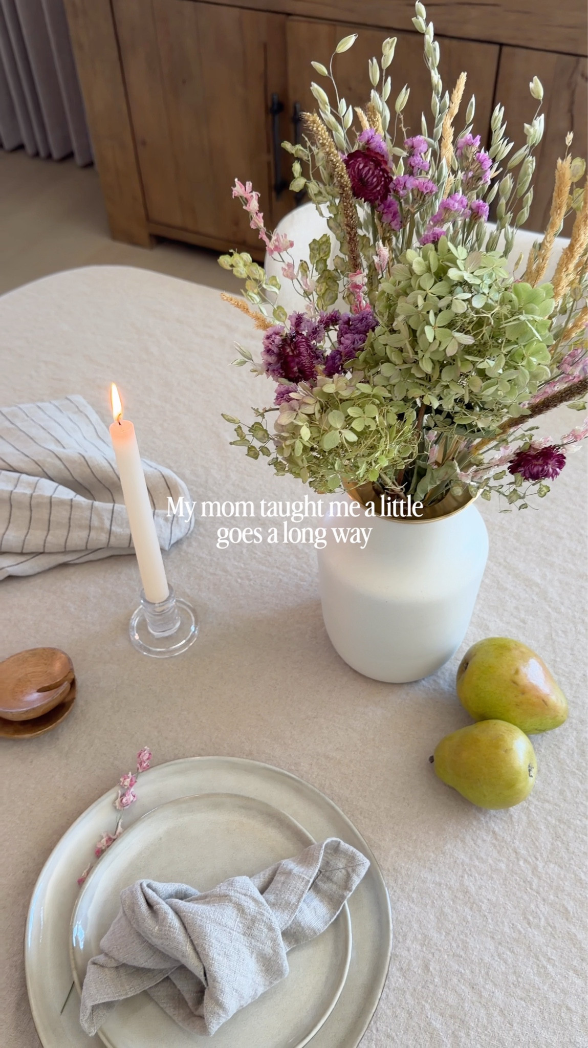 After sharing a simple arrangement with these Bloomist stems, I wanted to carry the same materials into a softer Mother’s Day tablescape 🤍

Growing up, my mom’s home wasn’t minimal, but she taught me a different kind of simplicity—learning to notice what matters within what you already have.

Same stems, completely different moment ✨@mybloomist pieces are beautifully made and long-lasting, making it easy to restyle them again and again across your home.

#LTKMothersDay #LTKHome #LTKSeasonal