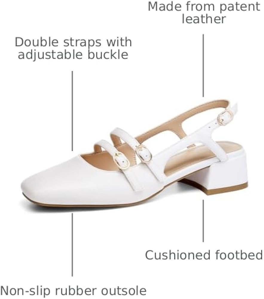 Coutgo Women's Mary Jane Chunky Low Heels Slingback Pumps Closed Square Toe Wedding Dress Shoes | Amazon (US)