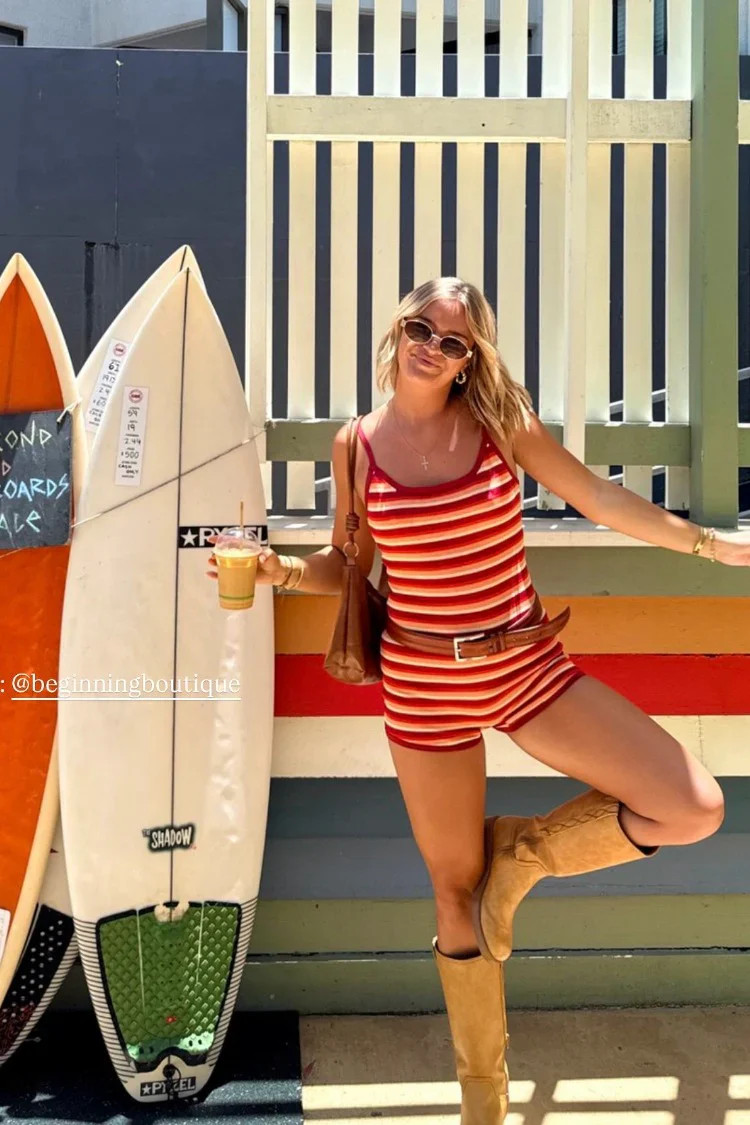 Tatum Orange Stripe Knit Playsuit | Beginning Boutique (US)
