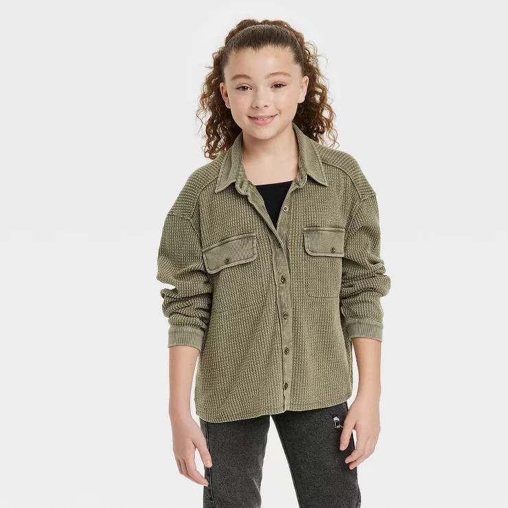 Girls' Waffle Button-Up Shacket - art class™ | Target