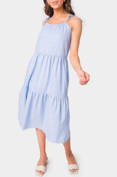 Adjustable Drawstring Tiered Midi Dress | Gibsonlook