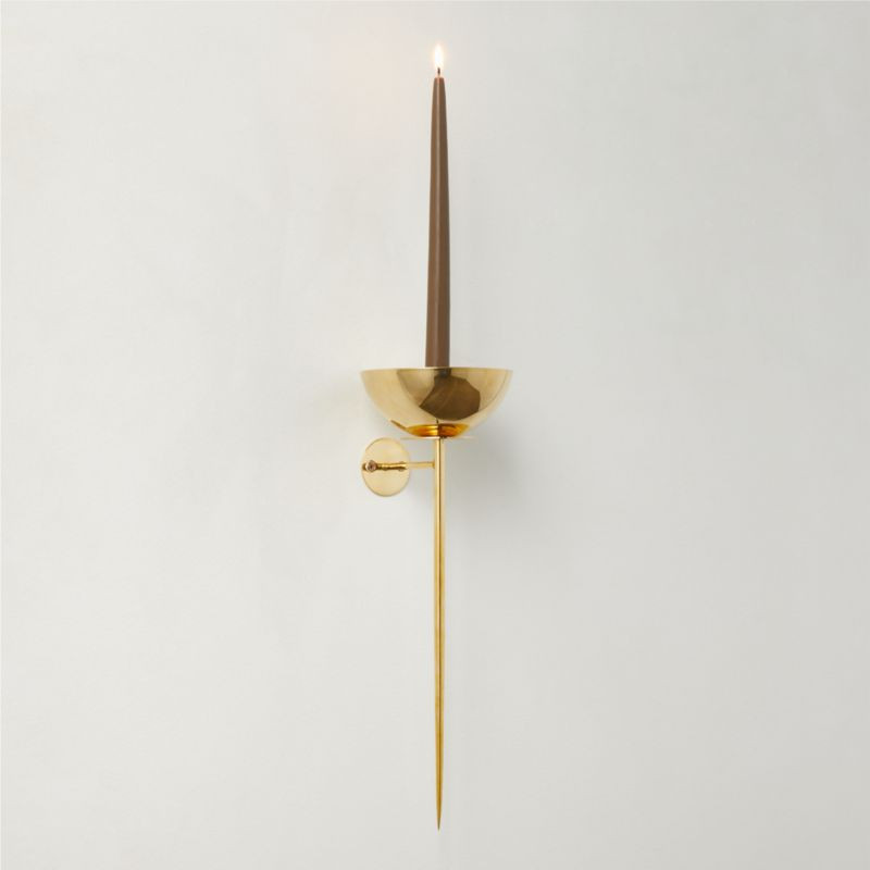 Vela Unlaquered Brass Modern Wall Sconce Taper Candle Holder | CB2 | CB2