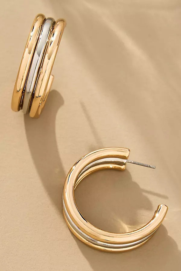 Two-Tone Triple Huggie Earrings | Anthropologie (US)