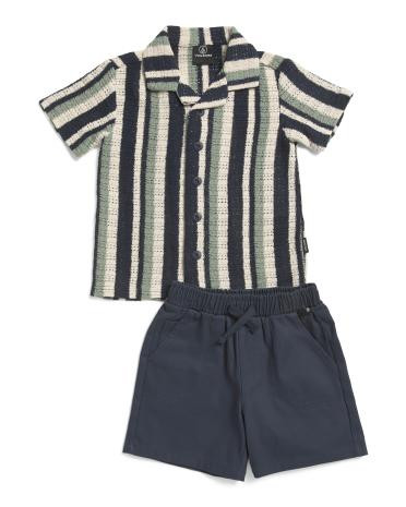 Toddler Boys 2pc Sweater Knit Button Down And Shorts Set | TJ Maxx