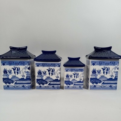 Rare Vintage Blue Willow Pagoda House Canister Set of 4 Unbranded | eBay AU