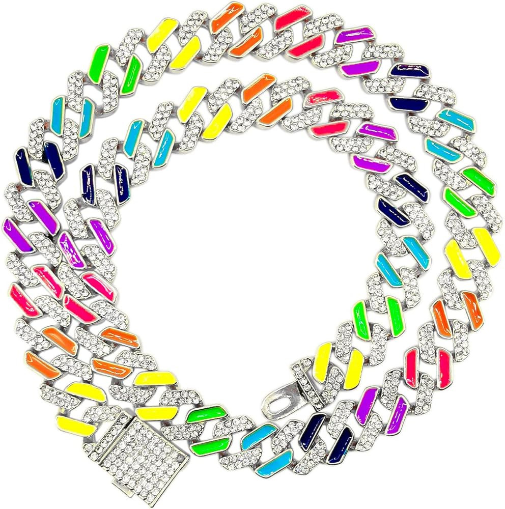 FW Jewelry Silver or Gold Enamel Cuban Link Chain for Men,Colorful Chunky Cuban Necklaces for Wom... | Amazon (US)