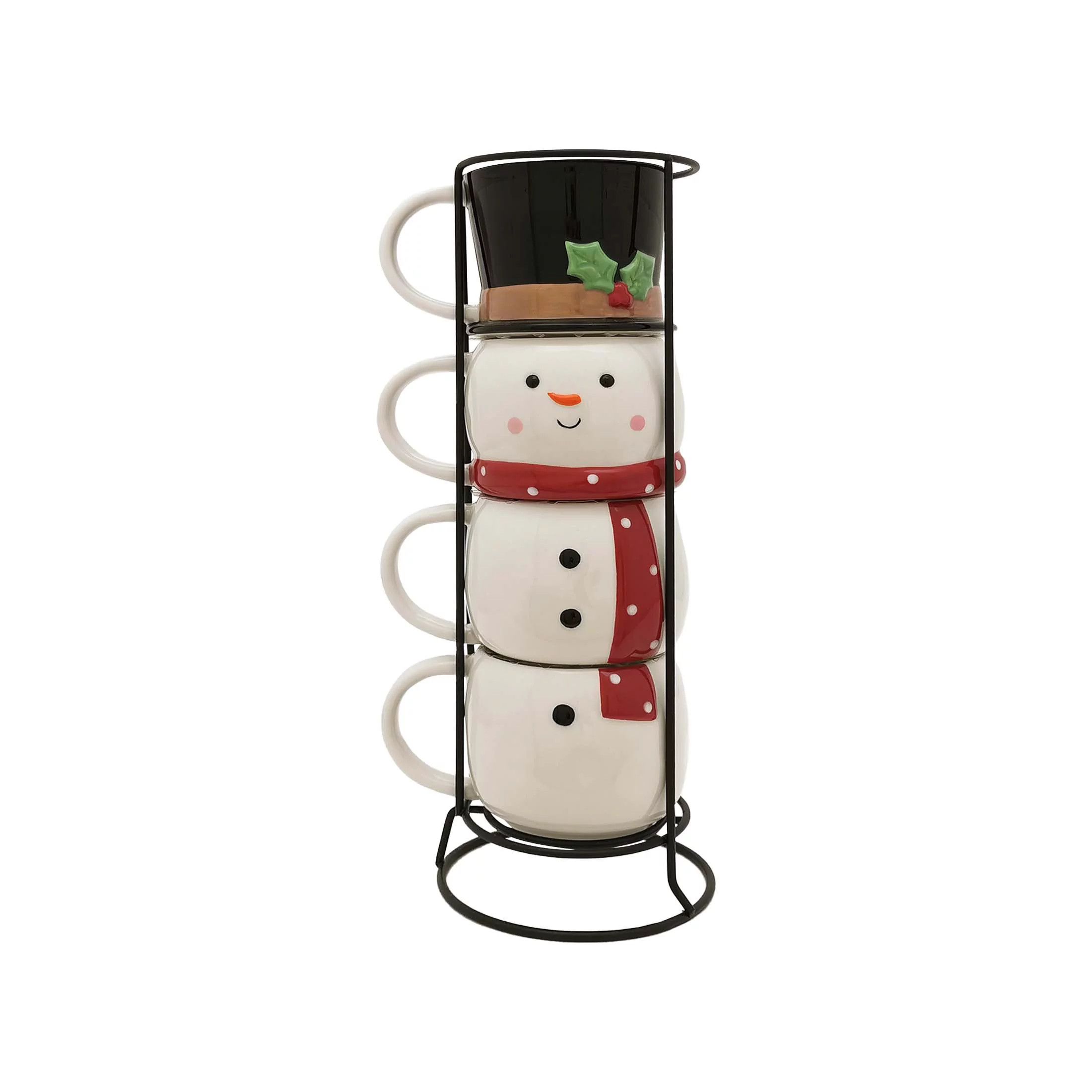 Holiday Time Snowman Mug Stack, 13.25" H, 13 fl oz capacity, Stoneware | Walmart (US)