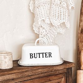 White Enamelware Butter Dish | Antique Farm House