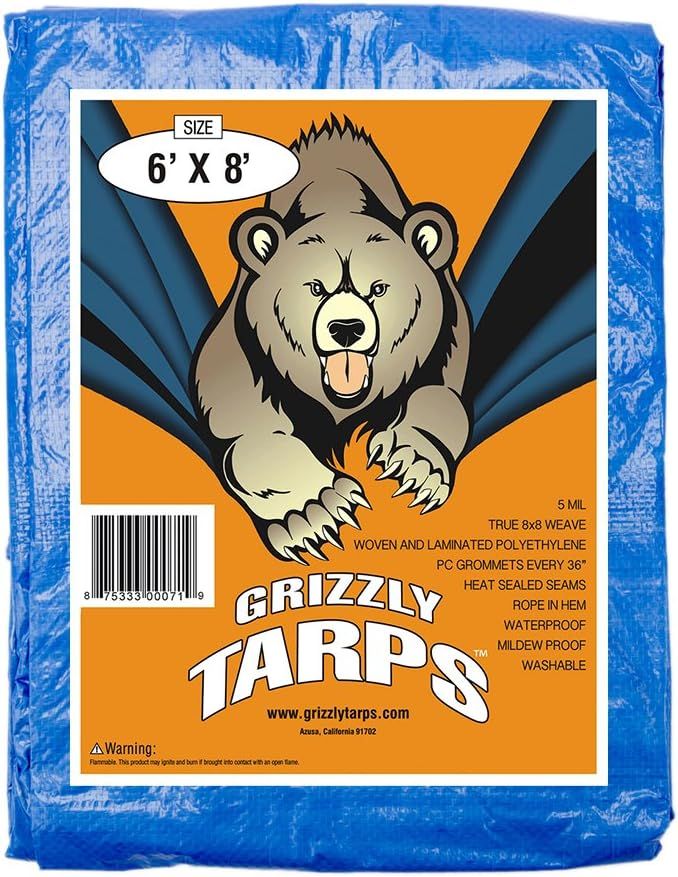 B-Air Grizzly Tarps - Large Multi-Purpose, Waterproof, Tarp Poly Cover - 5 Mil Thick (Blue - 6 x ... | Amazon (US)