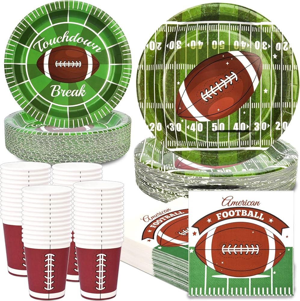 EPHYO 200PCS Football Party Decorations Plates and Napkins Cups Serve 50, Super Bowl Disposable P... | Amazon (US)