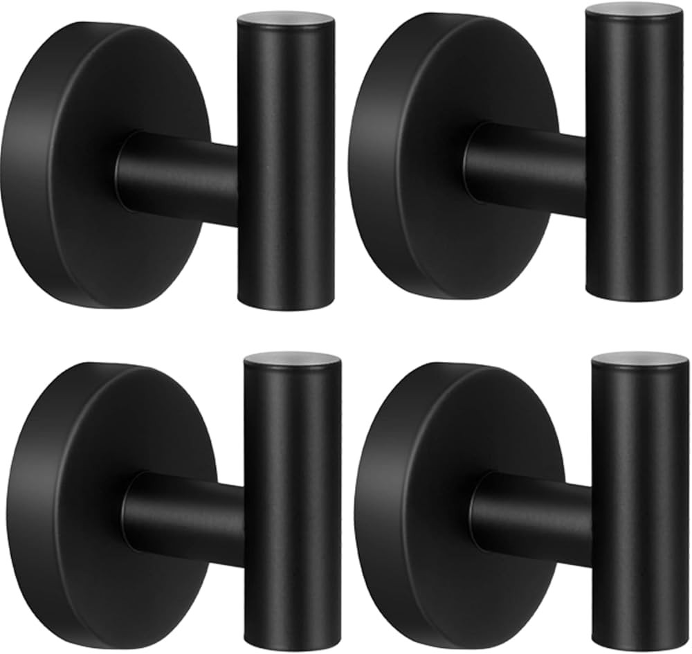 Kruodop Towel Hooks for Bathroom,4 Packs Wall Mount Towel Holder,Black Matte Wall Robe Hook,Stain... | Amazon (US)