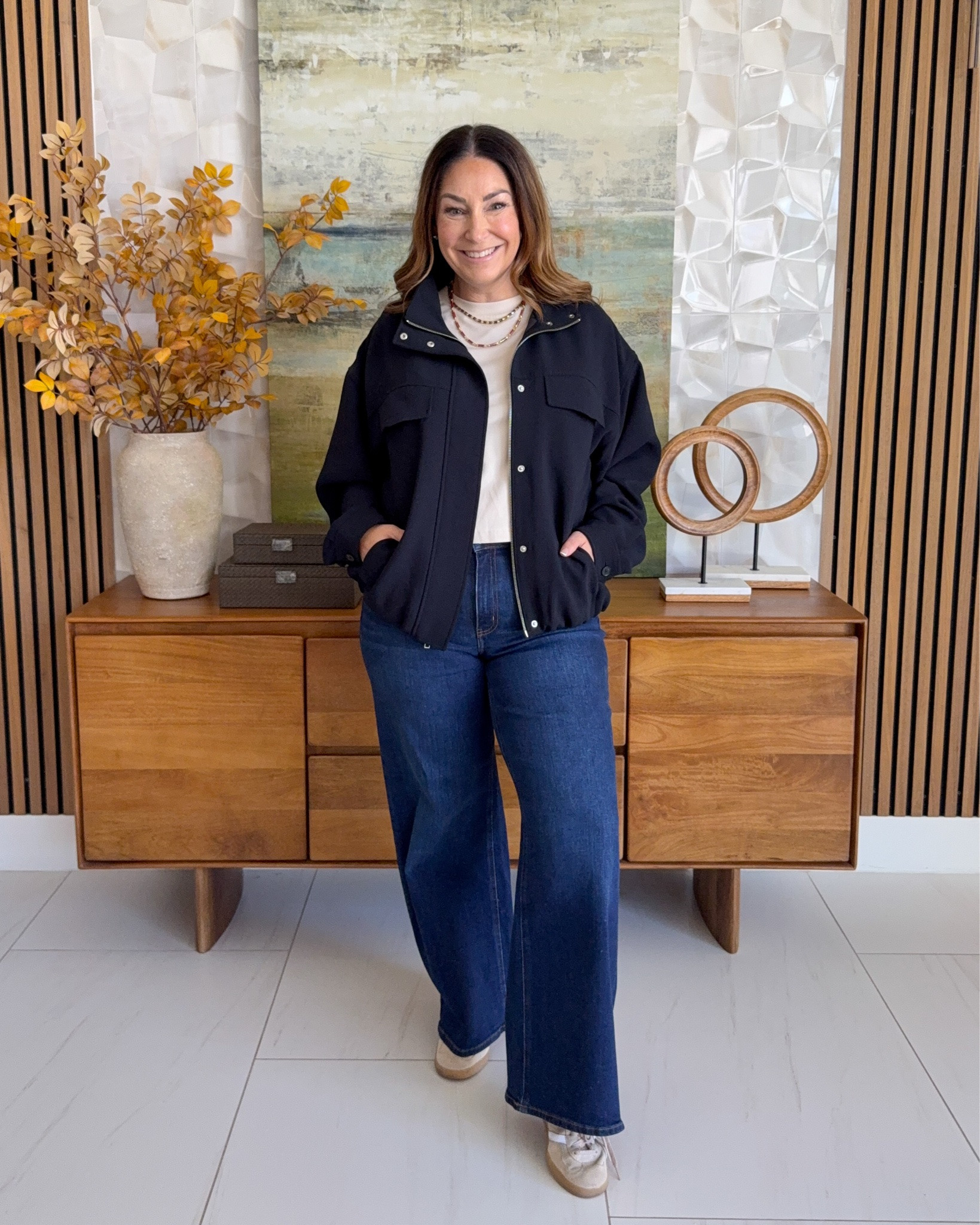This Artizia Oculus Jacket Crepette Jacket in the perfect lightweight layer for fall 📏Wearing Crepe jacket wearing large prefer M | Jeans, 31 | Tee, L

#LTKSeasonal #LTKOver40 #LTKMidsize