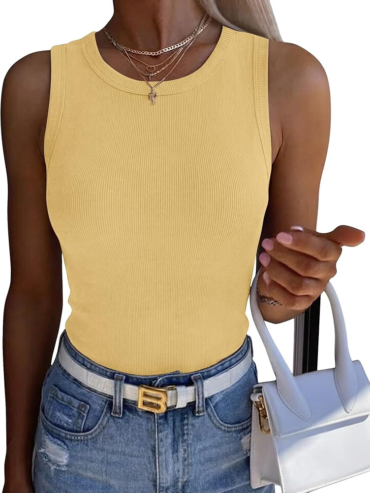 Zeagoo Womens Sleeveless Crewneck Ribbed Tank Tops Casual Basic Summer Top Slim Fitted Racerback ... | Amazon (US)