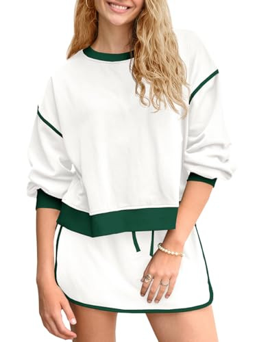 Fisoew Womens Sweatsuits 2 Piece Set Crewneck Sweatshirts High Waisted Skort Skirts Tennis Runnin... | Amazon (US)