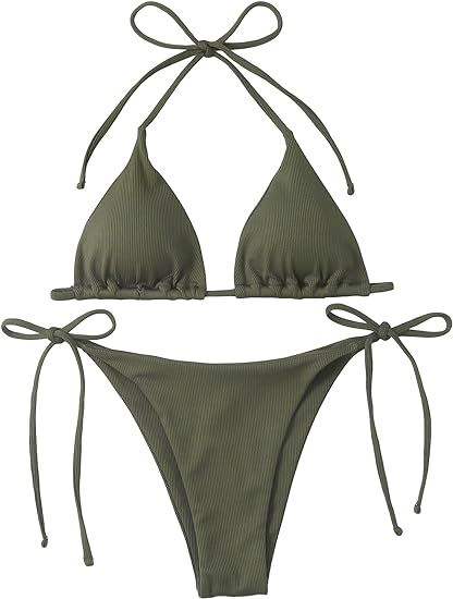 SOLY HUX Women's Metallic Halter Top Two Piece Swimsuit Tie Side Triangle Bikini | Amazon (US)