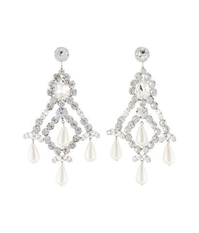 Kenneth Jay Lane Crystal & Faux Pearl Chandelier Earrings Silver Kenneth Jay Lane Crystal & Faux Pea | The RealReal
