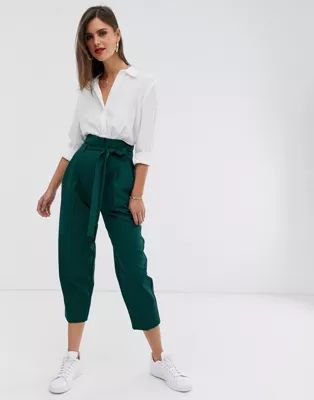 ASOS DESIGN tailored tie waist tapered ankle grazer pants | ASOS US