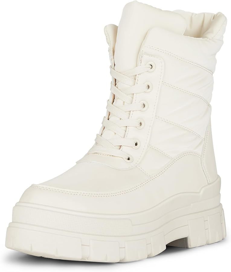 Womens Winter Snow Boots Warm Lining Mid Calf Booties with Zipper Low Heel Chunky Platform Lug So... | Amazon (US)