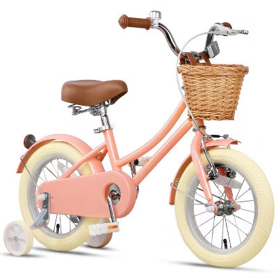 Itopfox Retro Cruiser Girls Bike for Children Ages 3-5 Years Old, Kids Bicycle with Wicker Basket & Training Wheels, Peach | Target