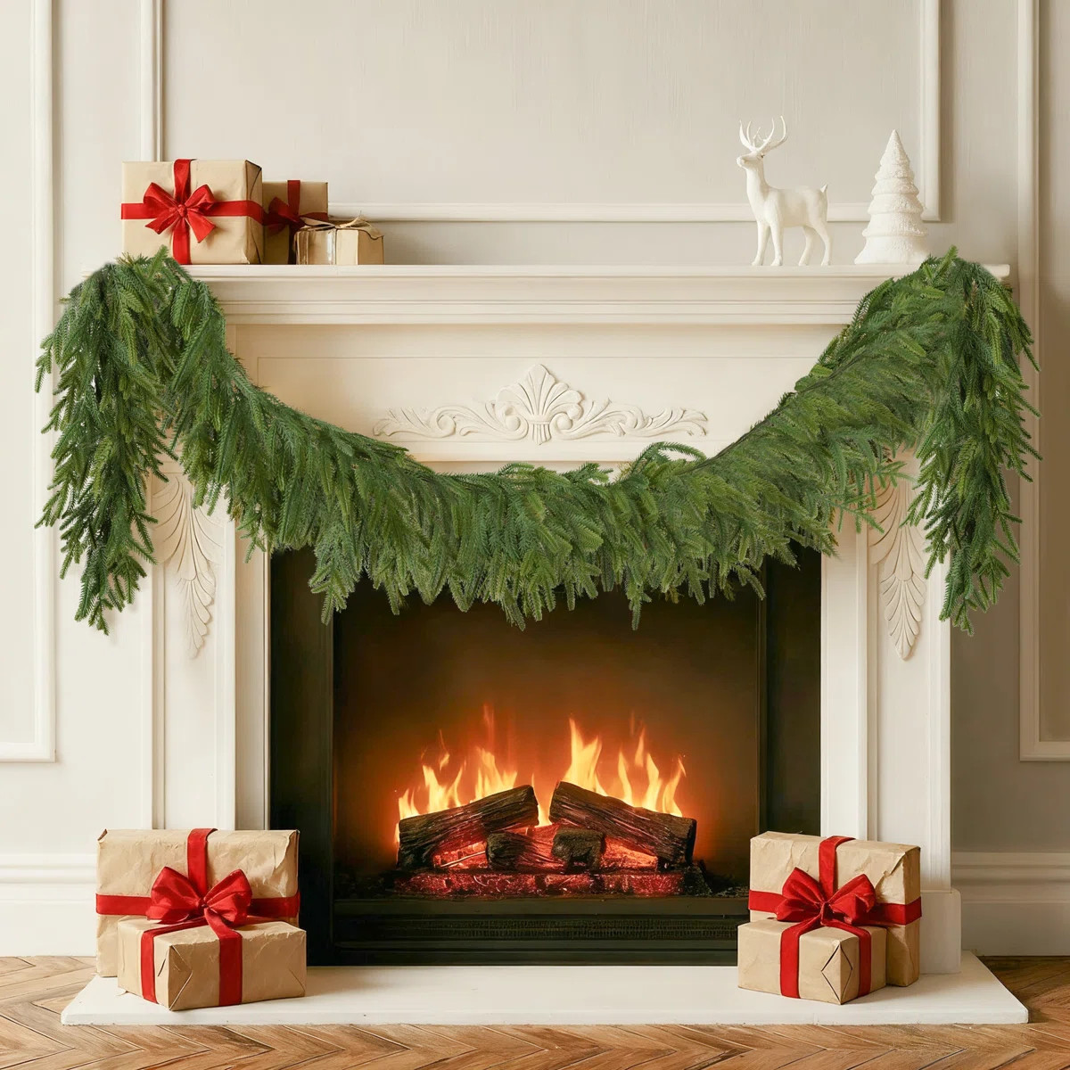 6Ft Christmas Garland Norfolk Pine Garland Real Touch Faux Greenery Cedar Garlands For Mantle,Tab... | Wayfair North America