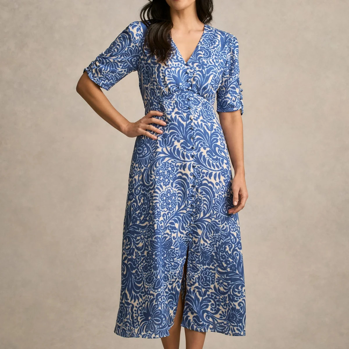 Printed Linen Blend Dress - Azure Opulence Print | Blue Illusion (AU & US)