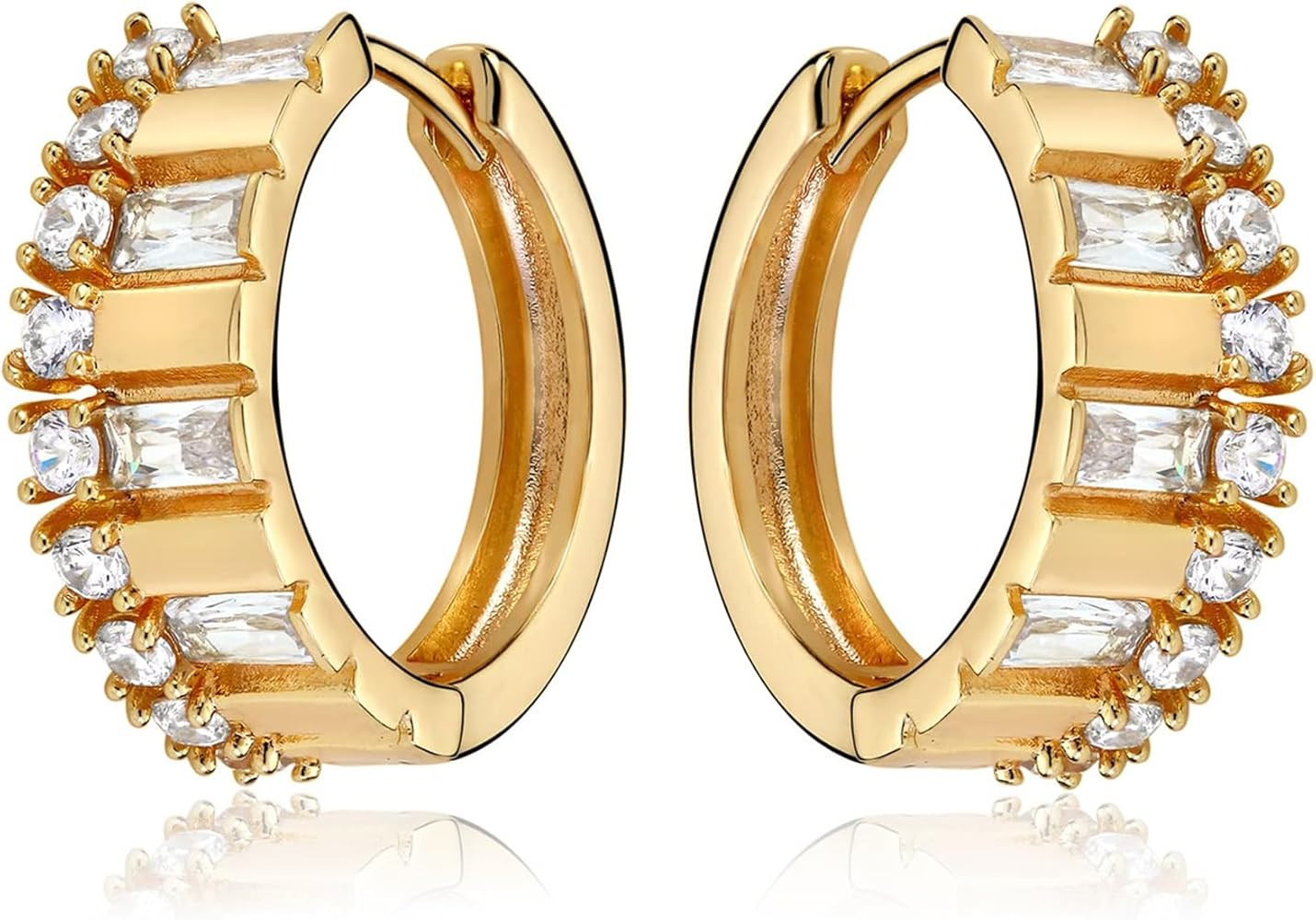 MEVECCO Gold Hoop Earrings 18K Gold Plated Dainty Cute CZ Earring Earrings for Everyday Wear Jewe... | Amazon (US)
