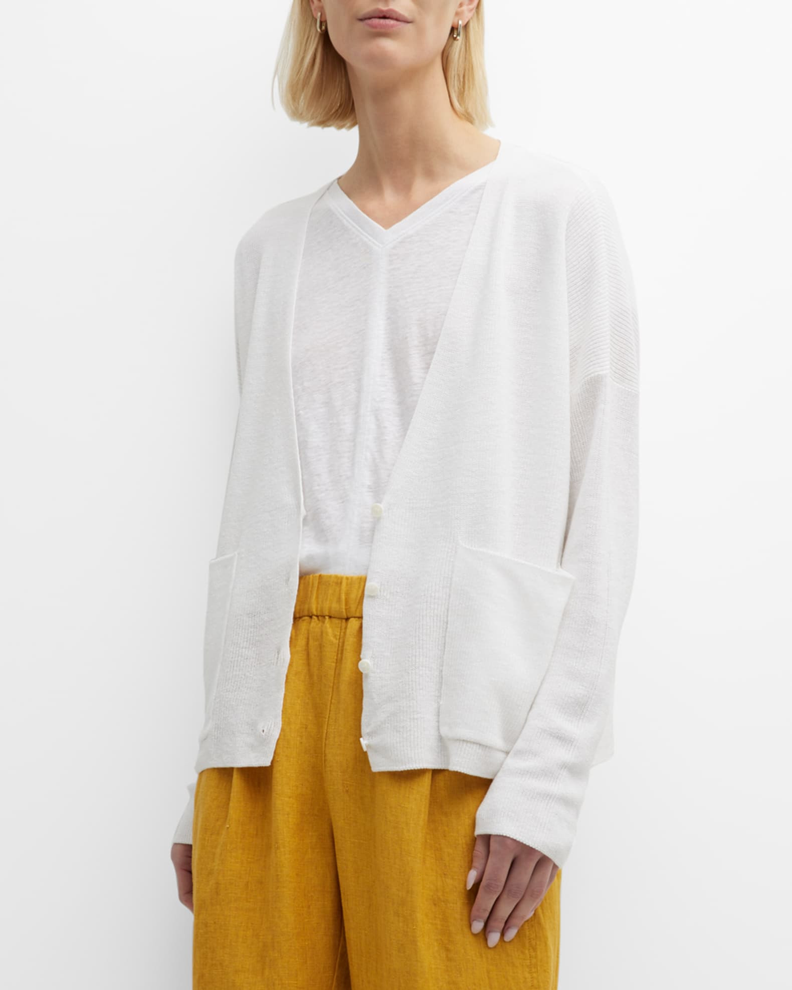 Button-Down Linen-Cotton Cardigan | Neiman Marcus