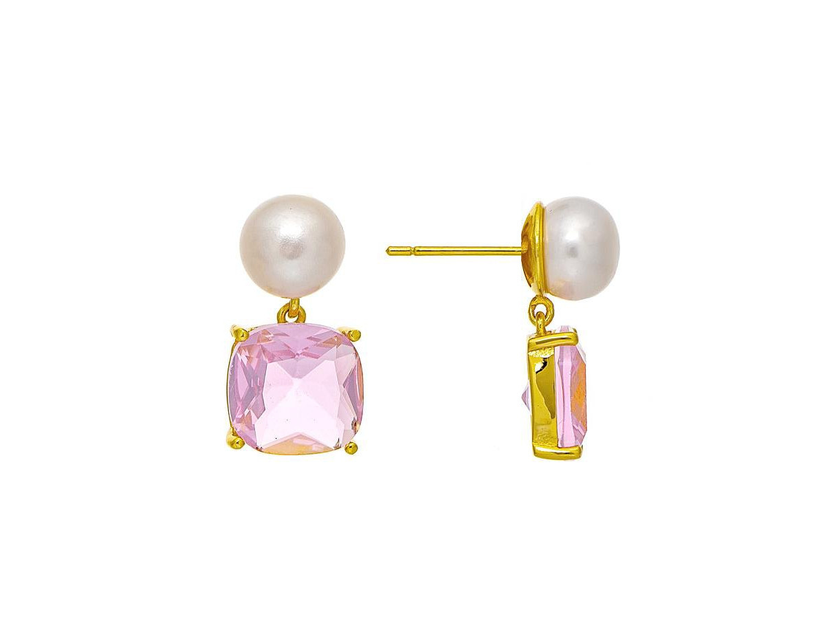 Pearl and Pink Crystal Drop Earring - Gold with pink crystal and pearl | Macy's
