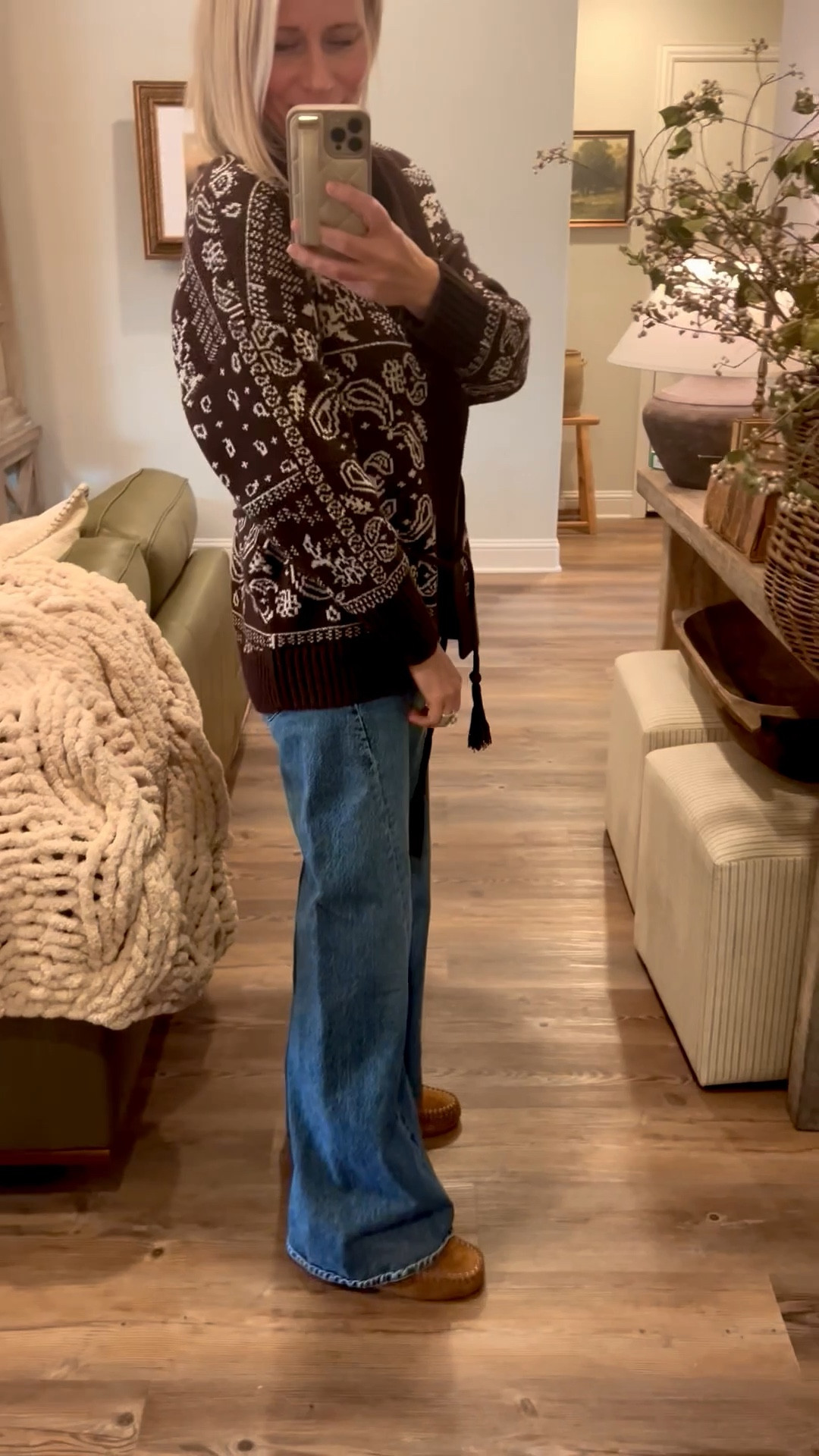 Cute cardigan from Abercrombie on sale Madewell moccasin shoes very cozy and my favorite mother jeans 

#LTKootd #LTKU #LTKOver40