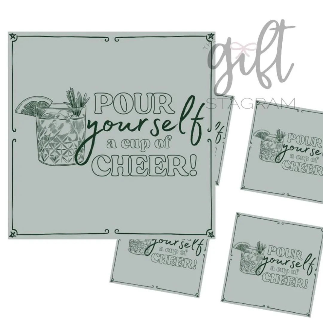 Pour Yourself A Cup of Cheer Gift Tag DIGITAL DOWNLOAD Happy Holidays Gift Tags Christmas Gift Id... | Etsy (US)