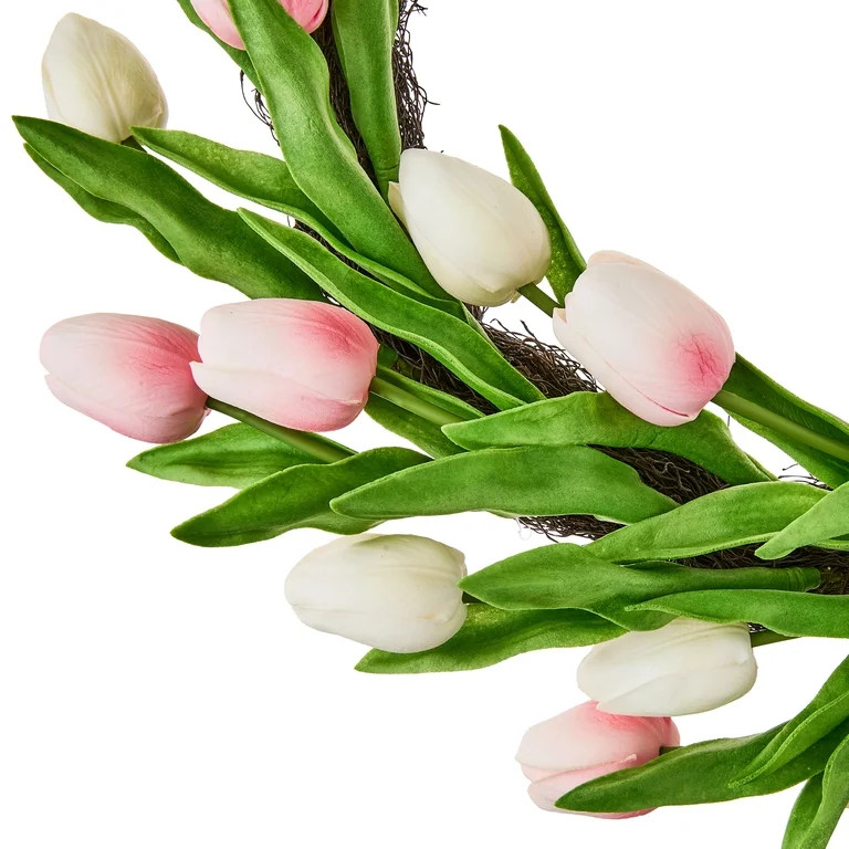 Tulip Wreath, Pink and Cream, 21", Easter by Way To Celebrate | Walmart (US)