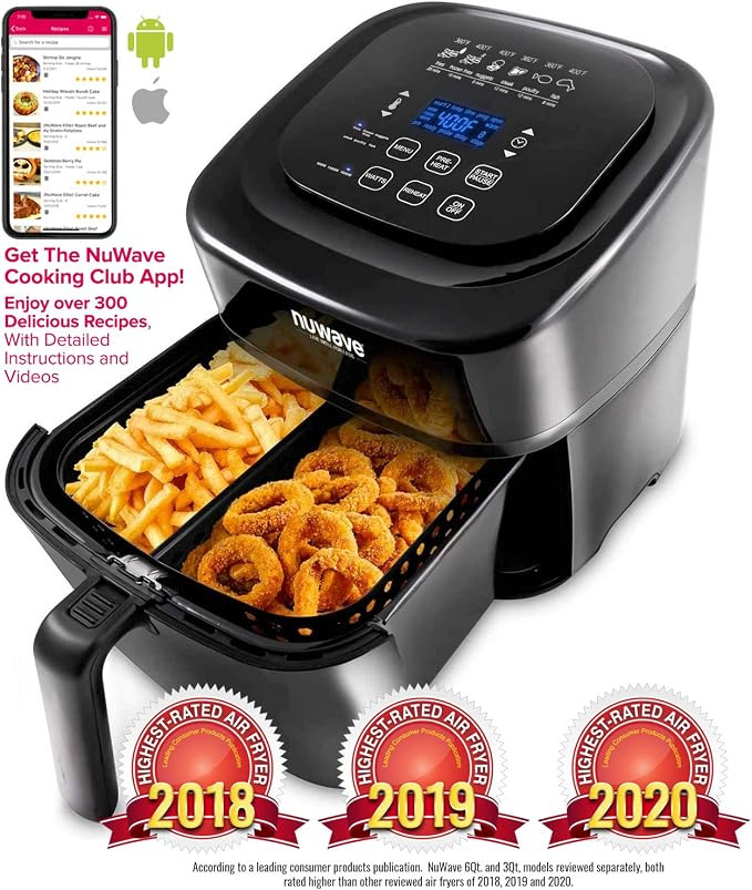 NUWAVE BRIO 6-Quart Digital Air Fryer includes basket divider, one-touch digital controls, 6 easy... | Amazon (US)