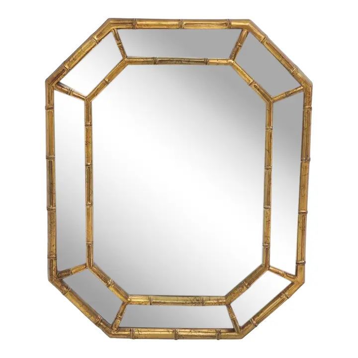Hexagon Shape Gold Finish Gilt Faux Bamboo Wall Mirror | Chairish