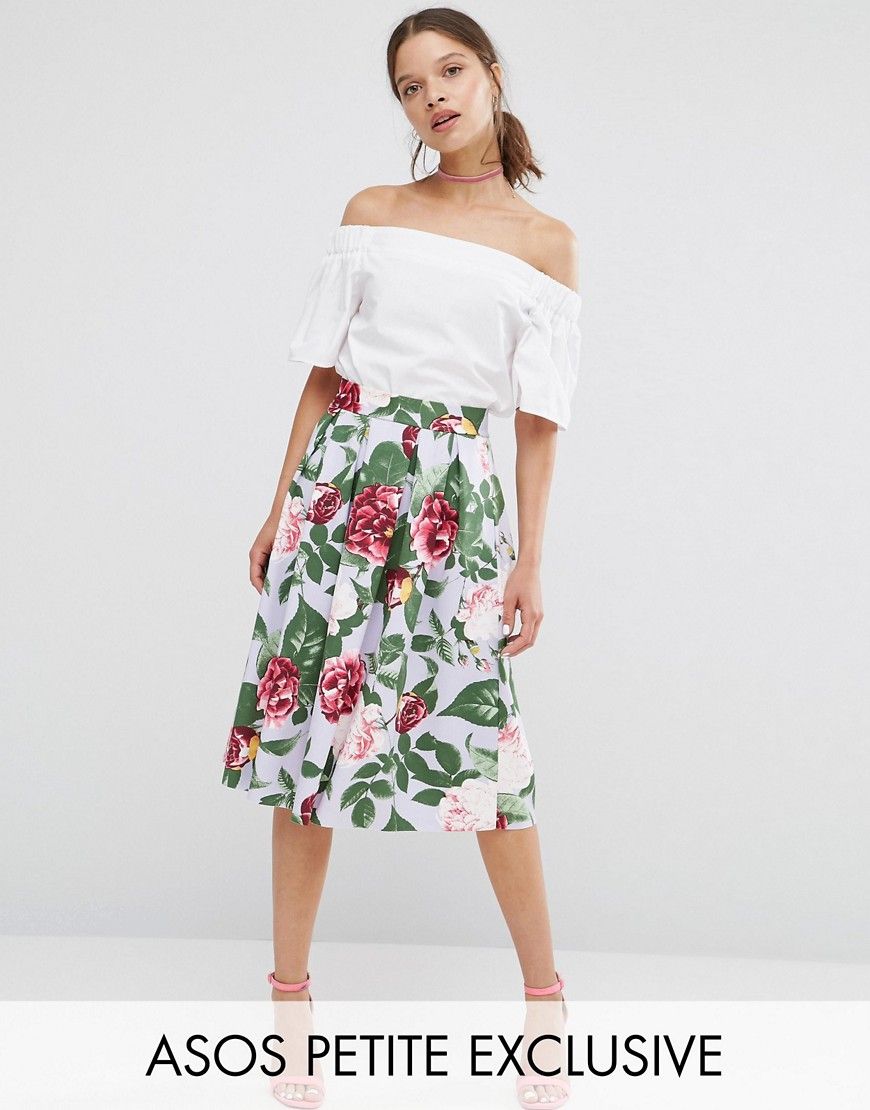 ASOS PETITE Scuba Prom Skirt in Pretty Floral - Multi | ASOS US