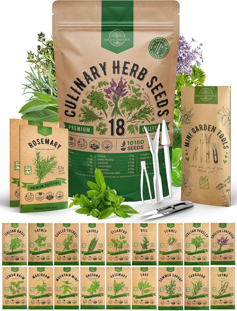 Organo Republic 18 Culinary Herbs Seeds Variety Pack - 10,180+ Heirloom, Non-GMO, Herbs Seeds for... | Amazon (US)