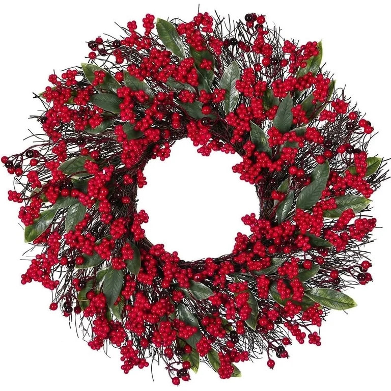 17.7'' Christmas Wreaths Red Berry Wreath, Xmas Wreath with Berries for Front Door, Holly Winterb... | Walmart (US)