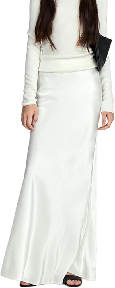 RARITYUS Women’s Silky Satin High Waist Maxi Skirt Elegant Flowy A Line Long Skirt Elastic Body... | Amazon (US)