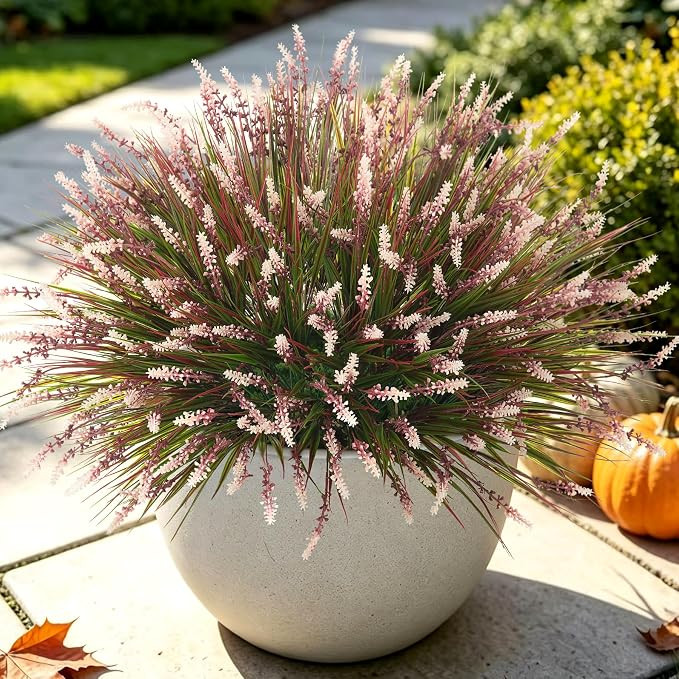 12 Pcs Fake Fall Plants Artificial Monkey Grass for Outdoors Garden Decor | Faux Lavender Flowers... | Amazon (US)