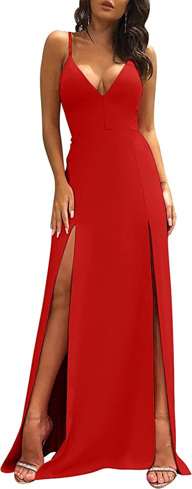 TOB Women's Sexy Sleeveless Spaghetti Strap Backless Split Cocktail Long Dress | Amazon (US)