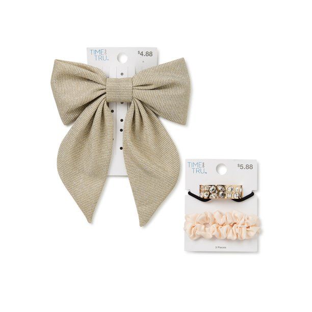 Time And Tru Hair Bow, Hair Cuff and Mini Tie, 3-Pack - Walmart.com | Walmart (US)