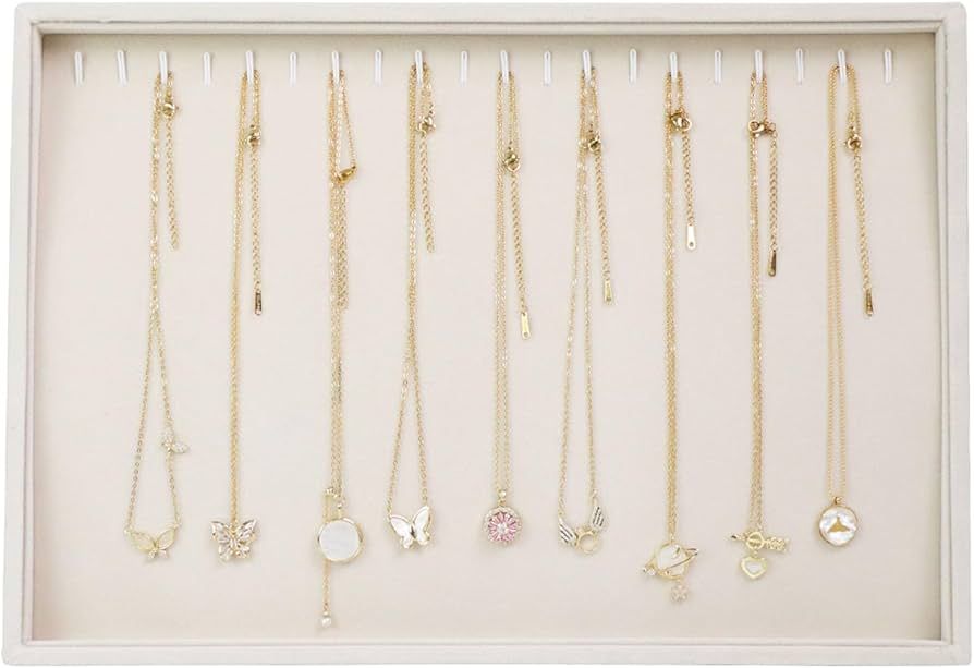 Stratalife Necklace Organizer Stackable Drawer Jewelry Organizer with 20 Hooks Velvet Jewelry Tra... | Amazon (US)