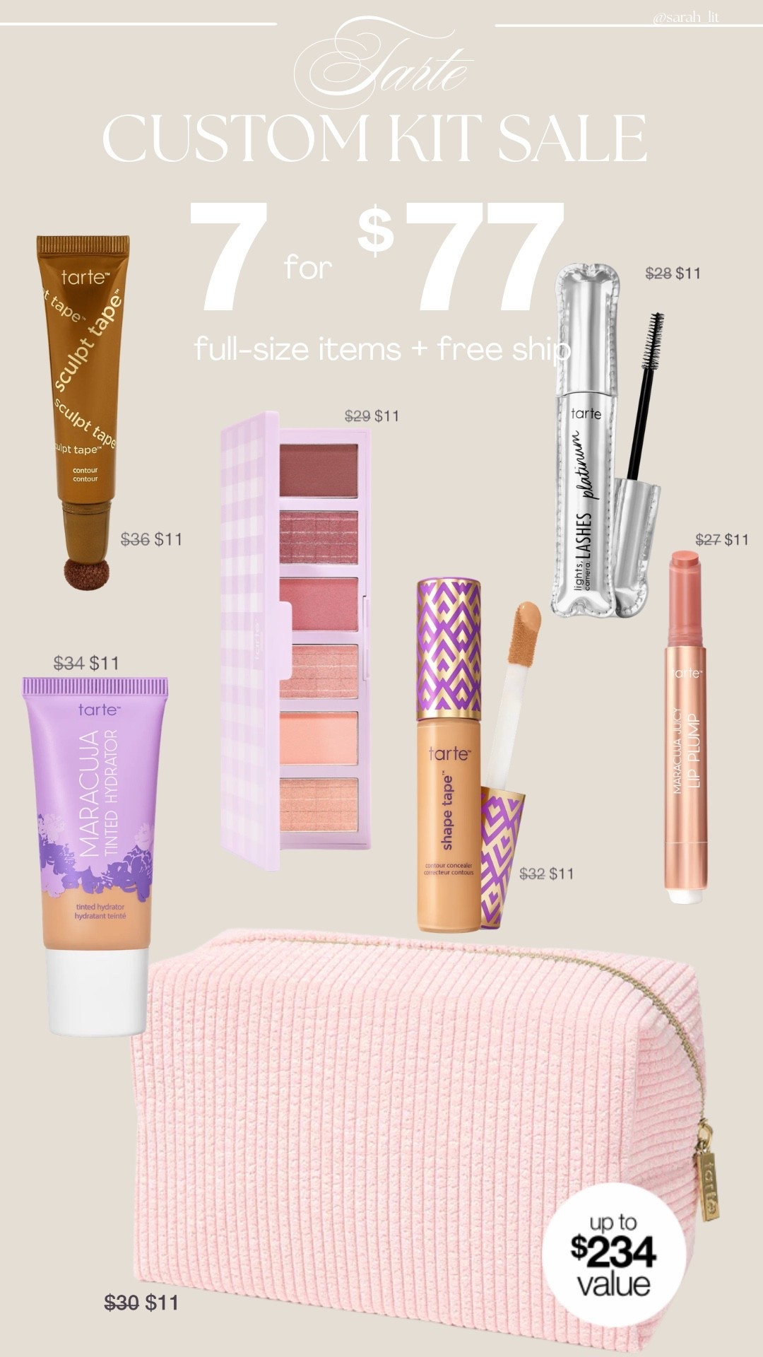 Tarte custom kit sale is back! This always sells so fast! SUCH a good deal! Here’s what I put in my kit but you can customize it to basically whatever you want! 7 full size items for $77 (up to a $234 value) ends 5/17

#LTKU #LTKBeauty #LTKSaleAlert